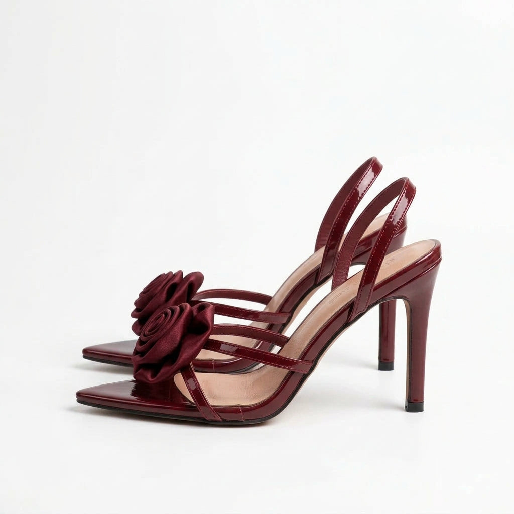 Floral rosette heeled sandals