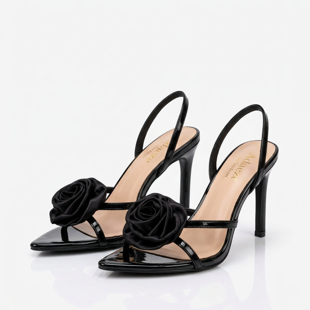 Floral rosette heeled sandals